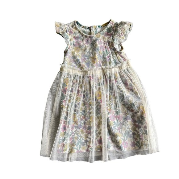 Hanna Andersson Daisy Dress Girls Size 4 Pink White Floral Lined Mesh Ruffle - Picture 1 of 6